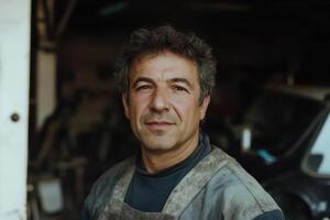 Portrait of a Confident Male Mechanic in His Workshop A Look at a Skilled Professional in His Element, Hard Work, and Dedication. photo