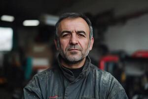 A captivating portrait of a mature man, his serious expression and intense gaze reflecting years of experience and dedication. The photo