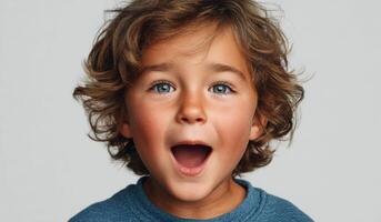 A Captivating Portrait of a Joyful Child A Stunning of a Happy Toddler Boy with Curly Hair, Full of Childlike Wonder and Exciteme photo