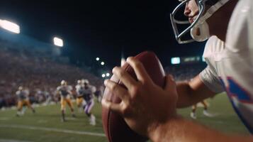 Gridiron Glory A Night Game . American Football Players Intense Focus, Skill, and Determination Under Stadium Lights. Experience photo