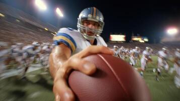 Gridiron Glory A Thrilling of an American Football Player in Action Under the Stadium Lights. Experience the Intensity, Speed, a photo