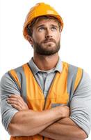 Portrait of a Construction Worker A Pensive Look at a Dedicated Professional in the Construction Industry. His serious expression photo