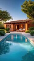 Luxury Villa with Private Pool Mediterranean Dream Home. Escape to this stunning villa, featuring a pristine pool, modern archite photo