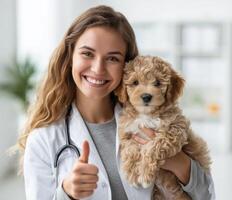 Happy Vet with Adorable Puppy Pet Care and Veterinary Services. Ensuring your furry friend receives the best possible care and at photo