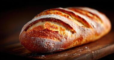 A freshly baked loaf of bread, golden brown crust and soft crumb. The perfect addition to any meal. Artisan bread baking, deliciou photo
