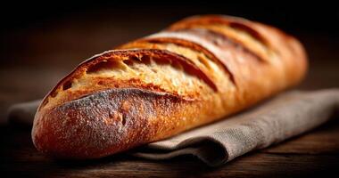 A Rustic Loaf of Bread A Culinary Delight. This image showcases a freshly baked bread with a golden crust and a rustic texture, pe photo