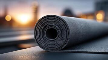 Rolled Yoga Mat Fitness, Exercise, and Wellness. Find your balance and focus with this high quality yoga mat, perfect for your wor photo