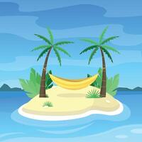 Landscape with palm trees and hammock on the island. Place for rest. Summer holidays. vector