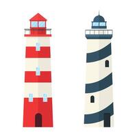 Lighthouse icons with navigation towers on white background. Coastal lighthouses. vector
