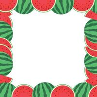 Frame with watermelons and slices on a white background. Space for text. Summer theme. vector