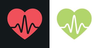 Red and green heart with pulse line icon isolated on a black and white background vector