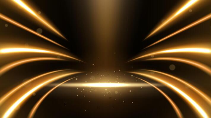 Amazing Elegant Gold Glowing Line with Lighting Effect Sparks on Black Background, Illustration