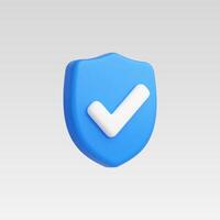 3D render of a blue shield with a white checkmark, symbolizing security and approval. vector