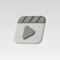 3D render of a play button icon, gray and white, isolated on white background vector