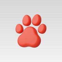 3D render of a red paw print on a white background vector