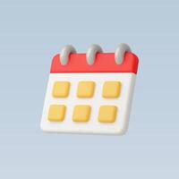 3D render of a cute calendar icon, red and yellow, isolated on light blue background vector