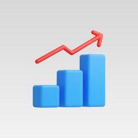3D render of a bar graph with an upward trending arrow, symbolizing growth and progress. vector