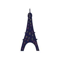 Silhouette of the Eiffel Tower filled with phrases France Paris vector