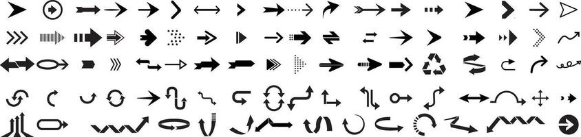 Black and white set of arrow icons, elements for web design, and hand-drawn collection vector