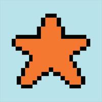 Retro 8-bit starfish icon on soft sky blue pixel background vector