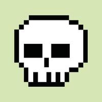 Retro 8-bit skull icon on pastel lime pixel background vector