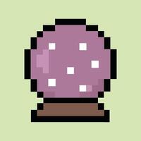 Retro 8-bit purple orb icon on pastel lime pixel background vector