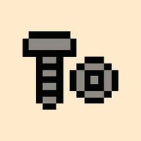 Retro 8-bit bolt and nut icon on creamy peach pixel background vector