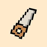Retro 8-bit saw icon on creamy peach pixel background vector