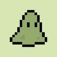 Retro 8-bit green slime icon on pastel lime pixel background vector