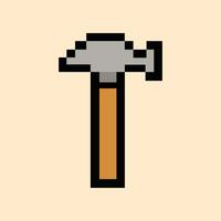Retro 8-bit hammer icon on creamy peach pixel background vector