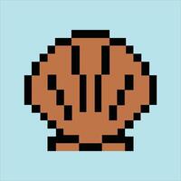 Retro 8-bit shell icon on soft sky blue pixel background vector