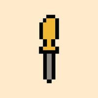 Retro 8-bit screwdriver icon on creamy peach pixel background vector