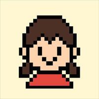 Retro pixel girl avatar with twin braids in red top vector