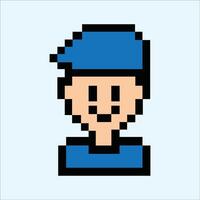 Pixel guy avatar with cap in retro 8-bit style vector