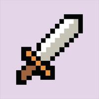Retro 8-bit sword icon on creamy lilac pixel background vector