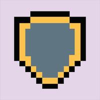 Retro 8-bit shield icon on creamy lilac pixel background vector