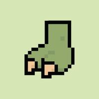 Retro 8-bit zombie hand icon on pastel lime pixel background vector