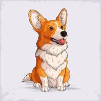 Hand drawn red Pembroke Welsh corgi, small sized, low-set, intelligent, strong, and sturdy herding dog sitting vector