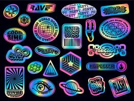 Iridescent holographic y2k groovy patch stickers vector