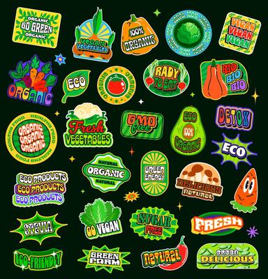 Organic eco vegetable food y2k groovy stickers