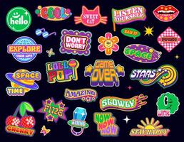 Y2k retro groovy stickers and patch labels set vector