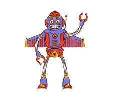 Cartoon groovy robot character with metallic wings vector