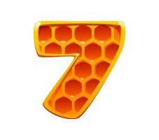 Honey font typeset, honeycomb digit 7 seven vector