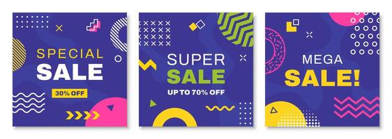 Sale Memphis banners with geometric patterns vector