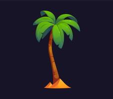 Cartoon palm tree with a curved brown trunk vector