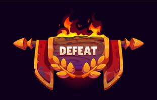 Defeat game frame icon ui asset. Cartoon wood sign vector