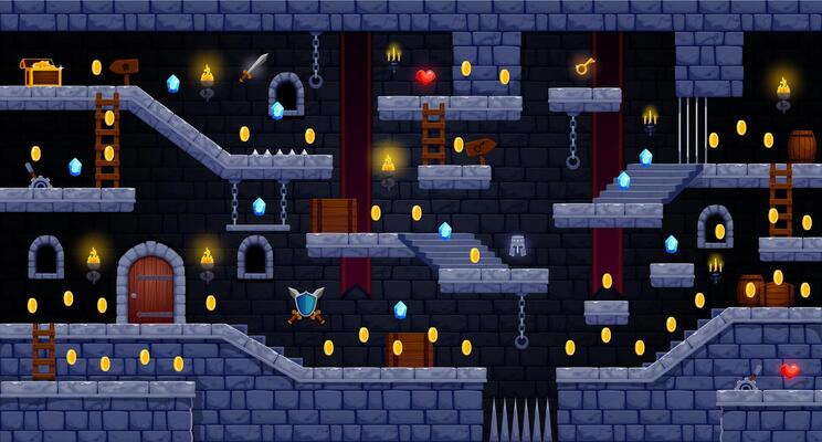 2d arcade game castle level map interface