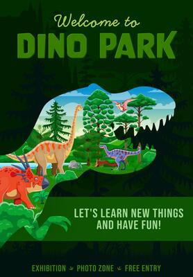 Dino park poster T Rex silhouette cartoon dinosaur