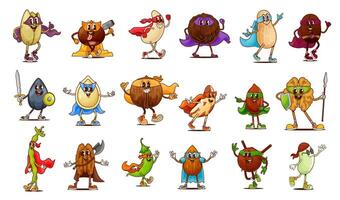 Cartoon groovy superhero nut and bean characters vector