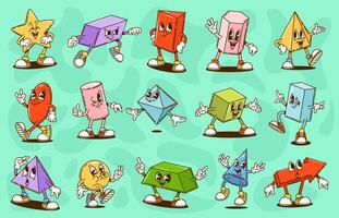 Groovy math geometric figure and shape characters vector